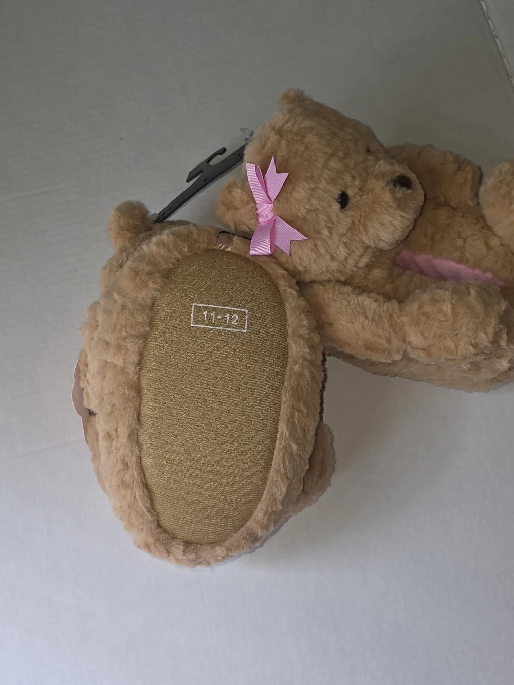 Wonder Nation Girls Plush Teddy Bear Slipper with Pink Bows